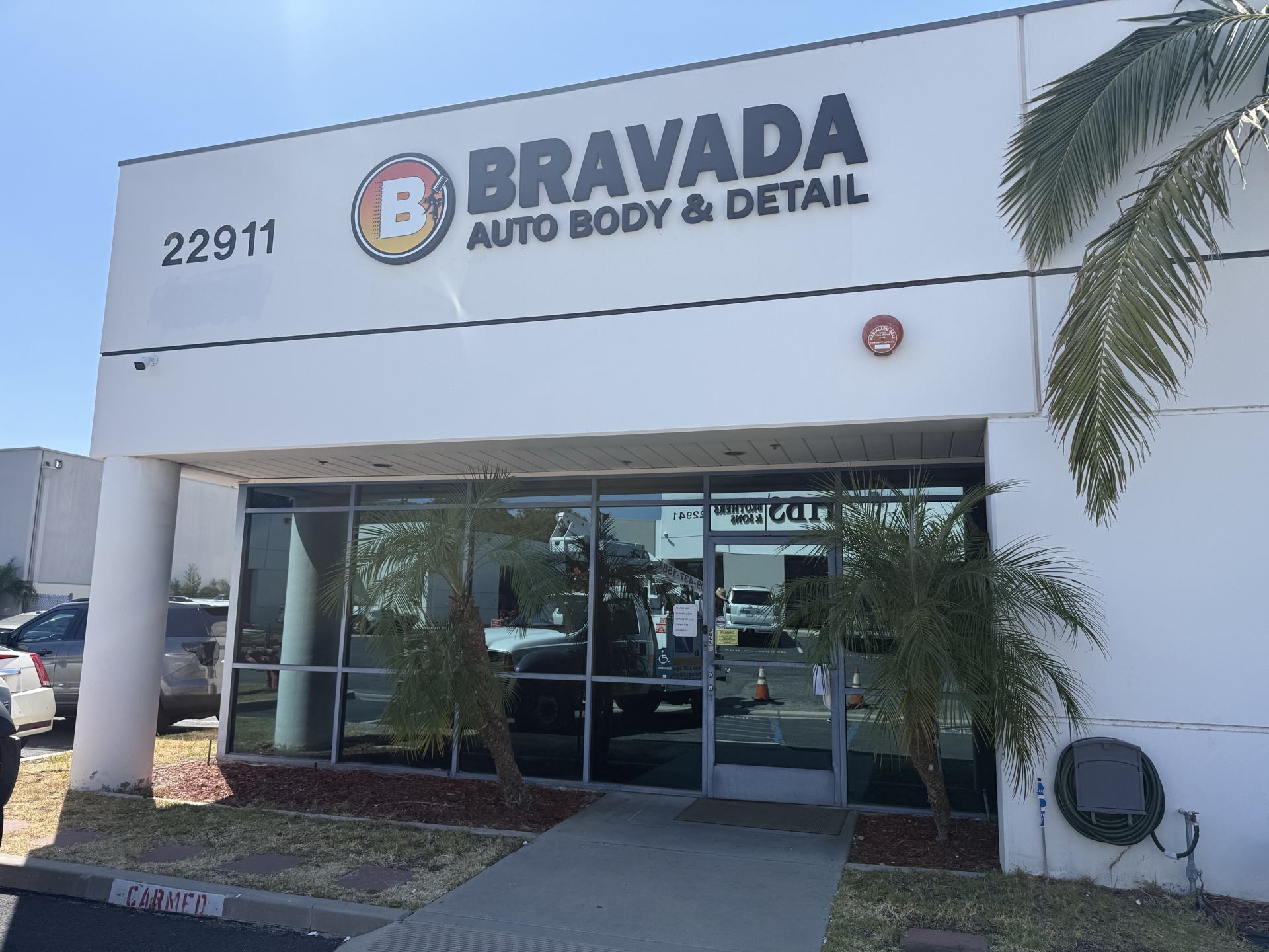 Exterior of Bravada Auto Body & Detail at 22911 Savi Ranch Pkwy in Yorba Linda